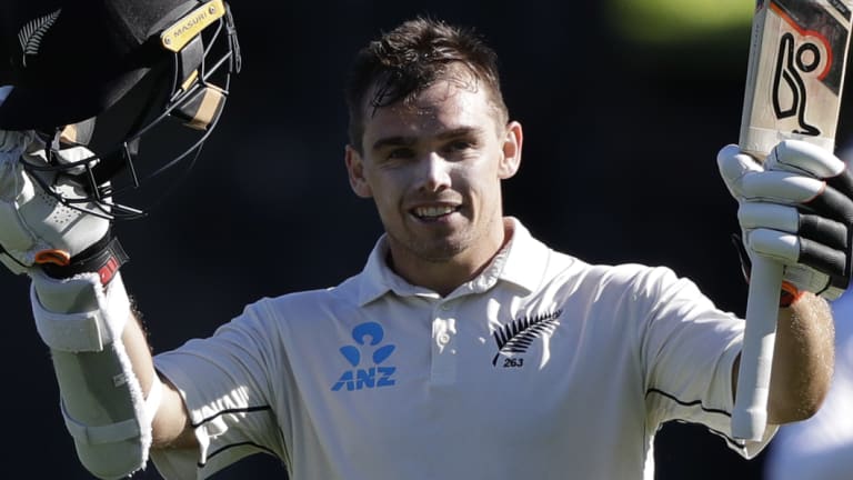 Mainstay: Tom Latham celebrates his ton against the Sri Lankans.