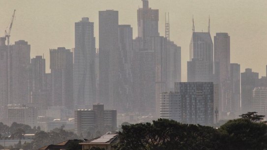 Melbourne's skyline as the temperature climbed on Friday.
