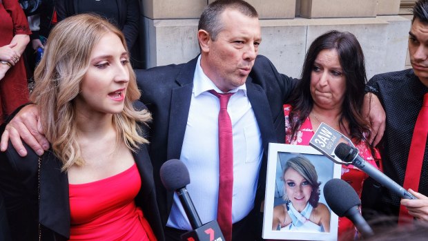 Katherine Haley's family members outside court after her killer was jailed. 