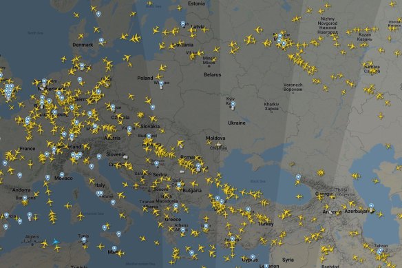 The airspace over Ukraine was empty on Thursday afternoon.
