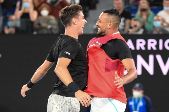 Nick Kyrgios, right, and Thanasi Kokkinakis were a great team at the Australian Open. 