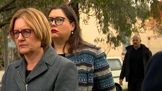 Neo-Nazi Thomas Sewell approaching Jacinta Allan’s press conference.