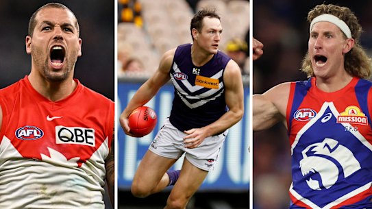 Lance Franklin, Brennan Cox and Aaron Naughton.