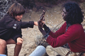 David Dalaithngu and Greg Rowe in Storm Boy (1976).
