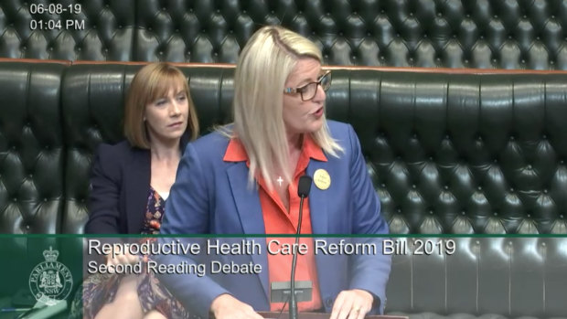 Labor's deputy leader Yasmin Catley speaking in favour of the abortion decriminalisation bill in the NSW Legislative Assembly. 