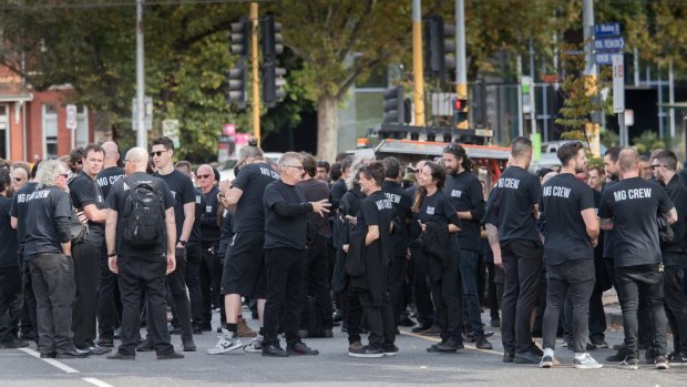 At the funeral for music legend Michael Gudinski, 162 roadies and crew gathered for a funeral procession. 