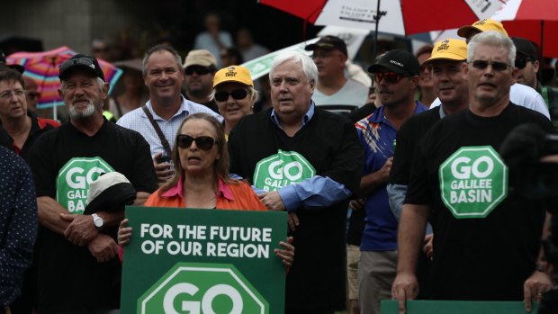 Clive Palmer at a "Go Galilee Basin" rally at Mackay last year.