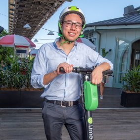 Lime provides helmets for electric scooters, but they seem to be dwindling in Brisbane. 