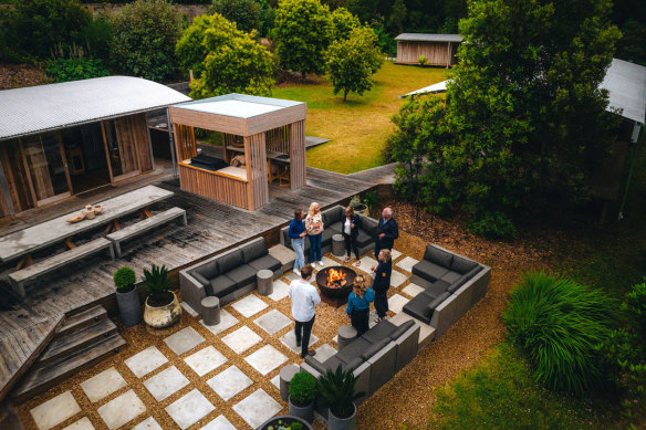 The lodge and its sunken courtyard.