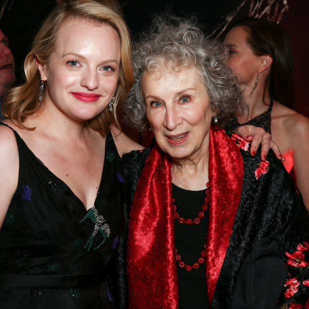 Atwood with actor Elisabeth Moss, who plays Offred in the TV adaptation of The Handmaid’s Tale.