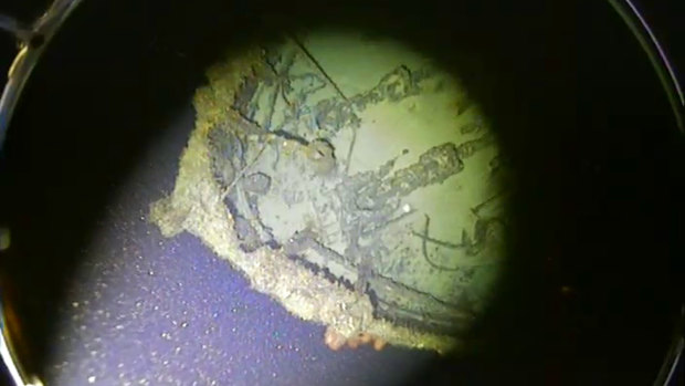 Footage taken this month shows the SS Iron Crown sitting on the sea bed, about 700 metres down.