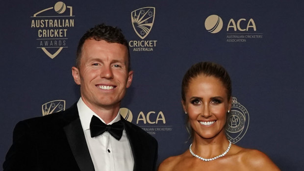 Peter Siddle and wife Anna Weatherlake at the 2020 Australian Cricket Awards.