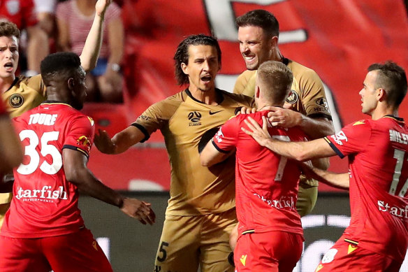 Daniel Georgievski (centre) was in the thick of the action on Friday night.