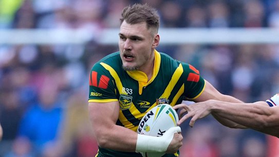 Angus Crichton in action for the Kangaroos.