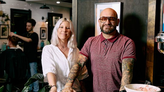 Mark Rabone and his apprentice Lauren Thomson at Esquire Male Grooming.