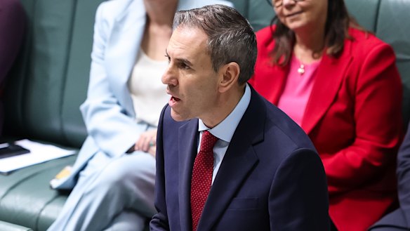 Treasurer Jim Chalmers reads the bill into the House of Representatives on Thursday morning.