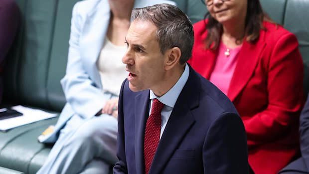 Treasurer Jim Chalmers reads the bill into the House of Representatives on Thursday morning.