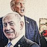 Israeli Prime Minister Benjamin Netanyahu, front, and US President Donald Trump.