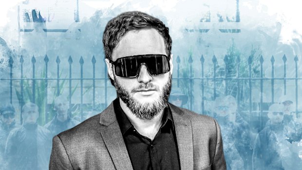 Joel Davis led a neo-Nazi protest outside NSW Parliament. 