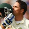 Marcus North celebrates scoring a century in the fourth Ashes Test in 2009 in Leeds.