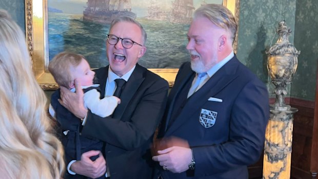 Anthony Albanese with Kyle Sandilands and son Otto at the broadcaster’s wedding two years ago.