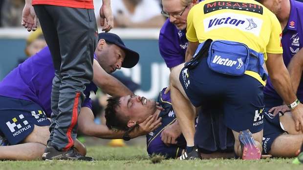 Ryan Papenhuyzen after being knocked unconscious on May 16 during Magic Round.