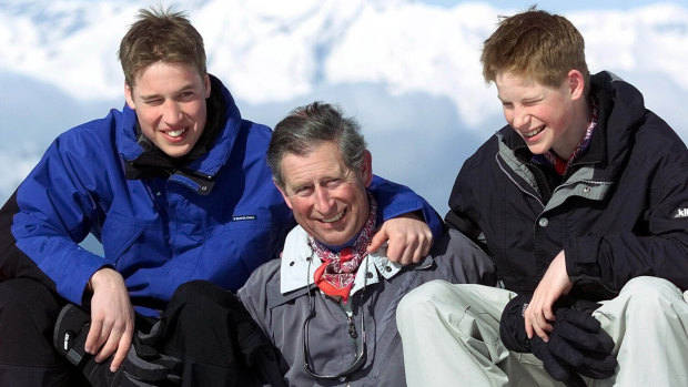 Princes William and Harry with their father, King Charles III, on a family holiday as teenagers.