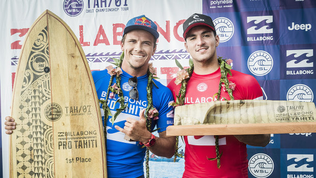 Wilson (left) and Medina, seen here during last year's event in Tahiti, will battle it out for the title.