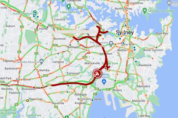 The M8 Tunnel is closed in both directions between Rozelle and St Peters due to a van fire in the westbound tunnel at Tempe.