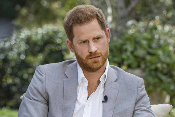 Prince Harry in conversation with Oprah Winfrey. 