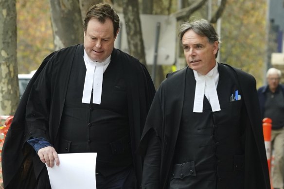 Dermot Dann, KC (right), pictured arriving at court, is questioning his client Gregory Lynn.