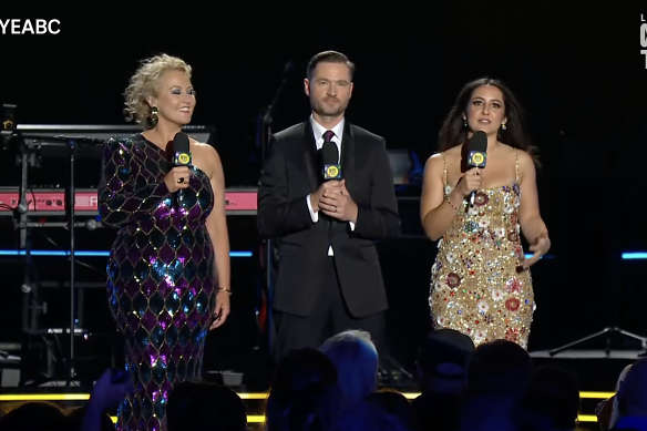 The ABC’s New Year broadcast hosts: Zan Rowe, Charlie Pickering and Concetta Caristo.