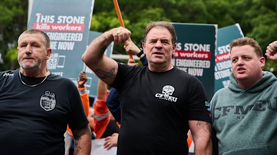 John Setka, centre, quit the CFMEU ahead of the publication of a story detailing bikie and underworld infiltration of construction sites.
