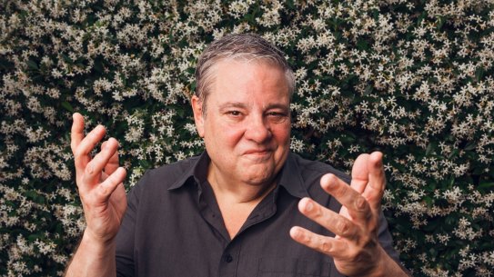 Portrait of Mikey Robins, Australian media personality, comedian and writer. Photographed for Good Food. Wednesday 21st November 2018. Photograph by James Brickwood. SMH GOOD GOOD 181121. Mikel Mason