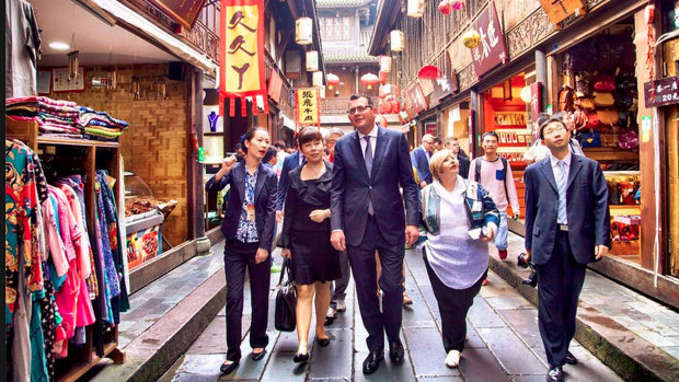 Daniel Andrews visiting Chengdu, China, in 2015 to strengthen Victoria's ties by entering a sister-city agreement.