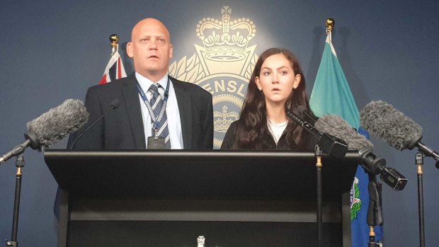 Detective Inspector David Briese and Lili Greer front the media the day before the eighth anniversary of the disappearance of Ms Greer's mother, Tina.