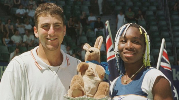 Justin Gimelstob and Venus Williams win the Australian Open mixed doubles title in 1998.