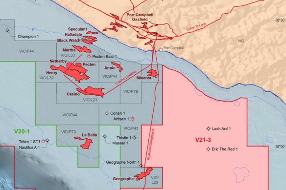 The area marked V21-3 has been opened for exploration by the federal government.