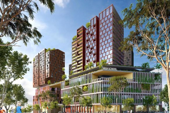 An artist’s impressions of the Macquarie Park high school development.