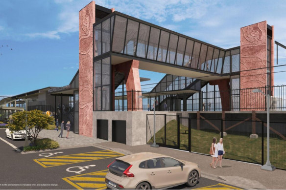 An artist’s impression of the upgrade to Macquarie Fields station in Sydney’s south-west.