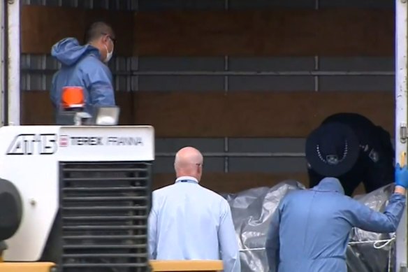 A trial is under way for three men accused of killing two people and dumping their bodies inside a locked toolbox near Logan.