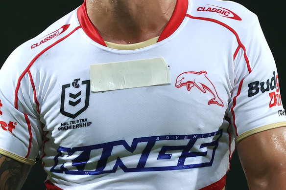 The Alternaleaf sponsorship was taped over by the Dolphins on Friday night in Darwin.