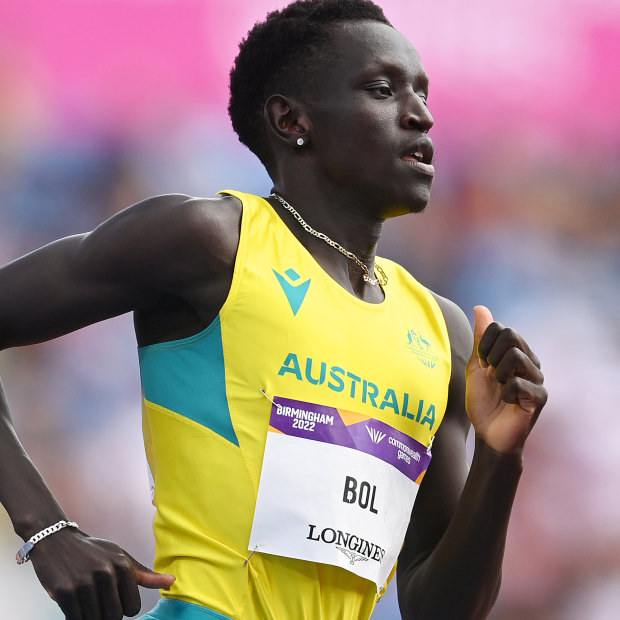 Embattled athlete Peter Bol in action at the Birmingham Commonwealth Games.