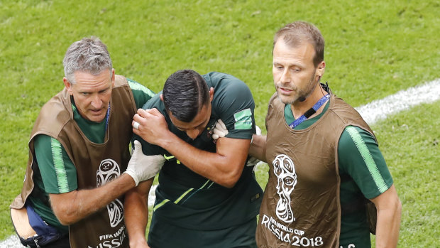 Long road back: Andrew Nabbout after suffering a serious shoulder injury at the World Cup.
