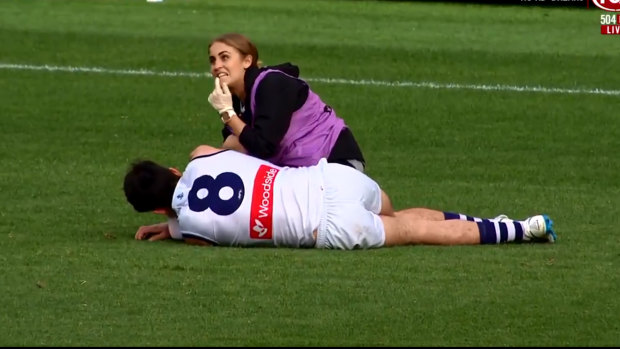 Andrew Brayshaw after being punched by Andrew Gaff.