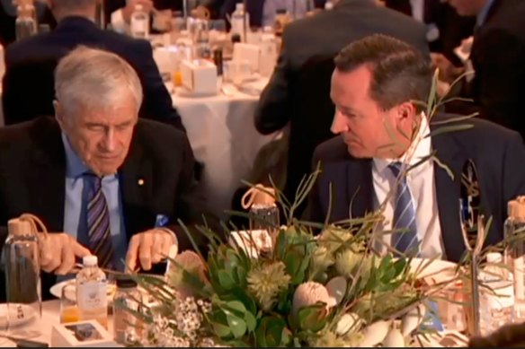 Happier times? Billionaire Kerry Stokes and WA Premier Mark McGowan at a business breakfast last year.