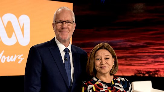 Former ABC managing director Michelle Guthrie with ex-ABC chairman Justin Milne .