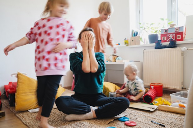 Stressed mum with young children