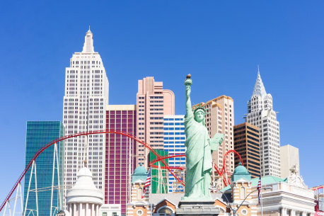 The Big Apple Coaster loops around New York-New York hotel.