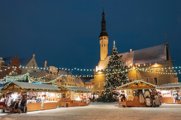 Christmas market at town hall square in the Old Town of Tallinn, Estonia